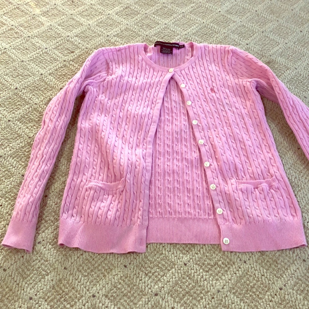 Pink Ralph Lauren button up sweater